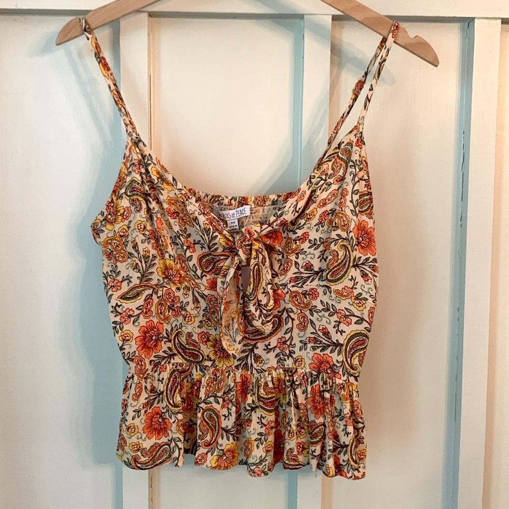 Strappy pretty paisley floral summer boho crop top